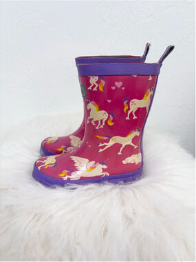 Girls Hatley Unicorn Rain Boots Size 10 Pink Purple Reflective Waterproof